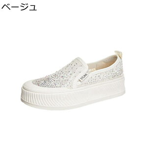 スリッポン スニーカー レディース 厚底4.5cm デッキシューズ レース スパンコール エスパドリーユ 春 夏 キラキラ グリッター 着脱簡単 脱げない 通気 防滑 サマーシューズ リゾート 通勤 オ