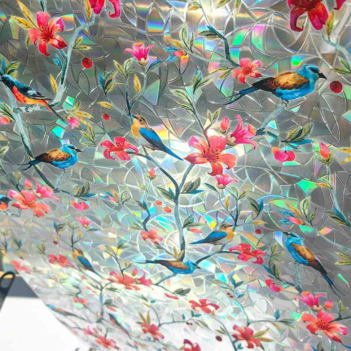 楽天市場】窓用フィルム 目隠し ガラスフィルム 虹色 ステンドグラス 花柄 シール 装飾ウィンドウフィルム 遮熱 貼り直しでき 非粘着性 窓に貼るカーテン  結露防止 室内 バスルーム レストラン : kcreate uvカット 窓用フィルム 花 鳥 3d虹色レトロ調 ステンドグラス 外から見えない 45cm*5m インテリアシール 断熱 めかくし