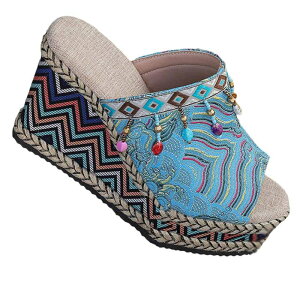 ミュール レディース スリッパ ウェッジソール 厚底 7.5cmヒール オープントゥ スリッパ プラットフォーム ファッション 春夏秋 エスニック 通気性 滑りにくい ハイヒール デート ボヘミアン