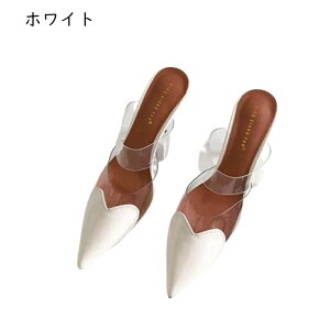 パンプス パッチワーク 透明 ハート スリッパ サボ ミュール サンダル ハイヒール ピンヒール レトロ 欧米風 レディース ポインテッドトゥ 日常着用 会社用 パーティー 春 夏 きれいめ