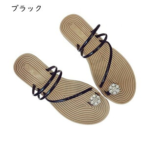 ビーチサンダル レディース スリッパ 親指ビジュー 夏用 2way ミュール ダイアモンド飾り ゆったり お出かけ 海辺 リゾート トレンド感 脚やせ シンプル 歩きやすい 滑りにくい フラット 部屋