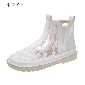 ショートブーツ 夏 レース 透かし レディース サンダルブーツ フラット 歩きやすい 履きやすい サイドジッパー 通気性 防滑 カジュアルシューズ サマーブーツ 森ガール 可愛い ストリート