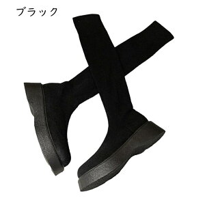 ニーハイブーツ ストレッチ ソックスブーツ レディース 厚底ブーツ サイハイブーツ オーバーニー ロングブーツ セクシー 高筒 脚長 細見え 美脚 秋冬 モード系 パーティー クッション性 軽