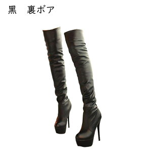 ロングブーツ 21.5-27.5cm レディース 大きいサイズ サイハイブーツ ニーハイブーツ 13.5cm キャバ 仮装 ジッパー 防水台 ハイヒール ピンヒール アーモンドトゥ セクシー 秋冬 可