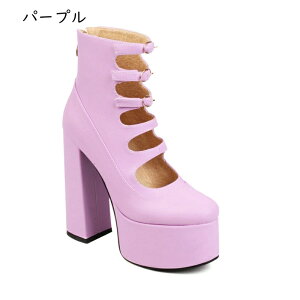 ショートブーツ ハイヒール14cm レディース サンダル 透かし彫り 大きいサイズ バックジッパー 春夏秋冬 粗いかかと 太ヒール セクシー 防水台 パンク ゴシック 原宿 夜店 ギャル 派手