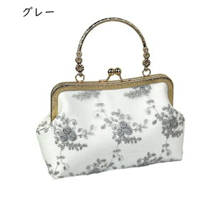 パーティーバッグ 小花柄 白 ピンク グレー がま口 ハンドバッグ レディース クラッチバッグ 結婚式 レトロ ヴィンテージ 中華風 和風 成人式 オシャレ 財布 大人 浴衣 着物 和装 卒業式 発表