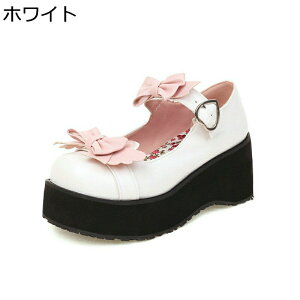 パンプス ロリータ 大きいサイズ レディース 厚底 リポン 身長6.5cmアップ ラウンドトゥ リボン 定番 甘ロリ靴 ハート形 アンクルストラップ メイド靴 お嬢様 姫系 小さいサイズ 地雷系 仮装