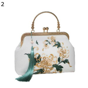 パーティーバッグ レディース 百合 菊 クラッチバッグ 結婚式 フリンジ ベージュ 緑 青 花刺繍 がま口 パールチェイン エレガント 和装用 和風 着物 おしゃれ ディナーバッグ ポシェット 財