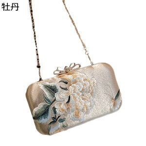 パーティーバッグ 和風バッグ 花柄刺繍 レディース クラッチバッグ 手持ち ハンドバッグ がま口 ショルダー 牡丹 リボン サテン 光沢感 大きめ 長財布 ポシェット 結婚式 お呼ばれ 演奏会 2wa