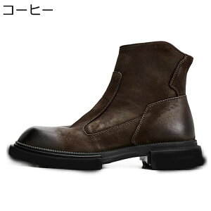レインブーツ メンズ 本革 ビジネスブーツ ハイカット レインシューズ 梅雨対応 シンプル カジュアルブーツ バイク用 ヴィンテージ おしゃれ サイドジッパーツ 軽量 防水 滑り止め バイクシ