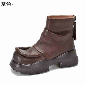 ショートブーツ ハイカット 厚底 本革 レディース バックジップ くしゅくしゅ おでこシューズ 細見え アンクルブーツ 安定感 秋冬 歩きやすい 防水 防滑 フェミニン コーデ パーティ ストリ