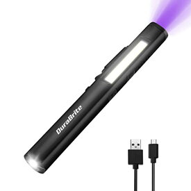 DuraBrite ペンライト LED懐中電灯 COBフラッドライト 365nm UVライト 紫外線ライト 多機能 USB充電式 小型 軽量 点検 偽札防止 鉱物鑑定 蛍光増白剤確認 ブラック