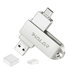 Thkailar USBメモリ128GBタイプC 2IN1タイプCフラッシュドライブUSB3.0 / 2.0が完全にサポートされています 高速回転メモリスティック、スマートフォン/ PC / MacBookProで使用できるサムドライブ360度回転 亜鉛合金ボディ（シルバー）