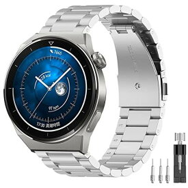 [PONATTENO] 金属 ステンレス 交換バンド For HUAWEI WATCH GT 3 PRO 46mm/GTR 4 スマートウォッチ専用 交換バンド 金属 ステンレス 調節可能 ビジネス風 (シルバー)