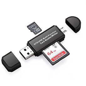 SDメモリー カードリーダー USBマルチカードリーダー 多機能 OTG SD/Micro SDカード両対応Micro usb/USB接続 Windows/New Macbook/Huawei/Xperia/ASUS/Samsung/Androidなどの機種に対応 (USB2.0端子とMicro USB端子, ブラック)