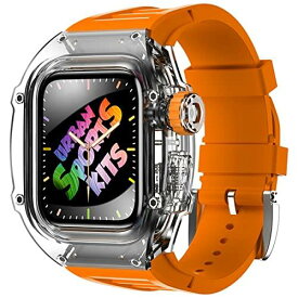 JERALAND Apple Watch Case Band アップルウォッチ ケースバンド ポリカーボネート 一体型 44mm 45mm ラバーベルト 替えベルト バンド (45mm, オレンジ)