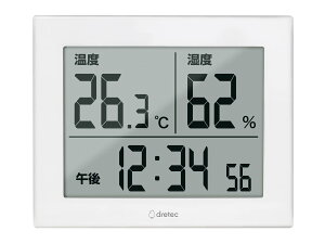 ドリテック(dretec) 大画面温湿度計 ハキミエ デジタル 温度計 湿度計 大型 インフルエンザ 熱中症 対策 スタンド 壁掛け ホワイト