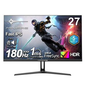 Minifire Q[~Oj^[27C`IPSplő180Hz FHD 1080p HDR10 sRGB 120% 300cd/m2 AMD FreeSync 16.7M(8bits) VESA 100*100mm Xs[J[ DP1.4/HDMI2.0|[g (HDMIP[utAMFG27F4S)