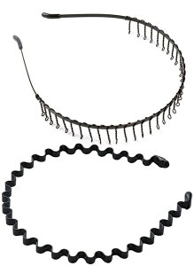 shefun メンズ カチューシャ スプリング ヘアバンド 鉄 波型 くし付き 滑り止め 痛くない 黒 シンプル 前髪 髪飾り 2本セット JP159