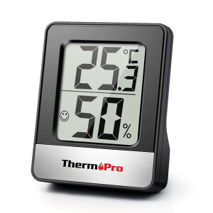 ThermoProサーモプロ 湿度計 温度計 温湿度計デジタル 室内 大画面 見やすい 顔マーク 壁掛け 卓上スタンド マグネット ブラックTP-49