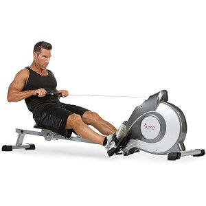 Sunny Health & Fitness (サニーヘルス&フィットネス)ローイングマシーン 磁力?船機 8段階の抵抗調節が可能な輸送用ホイール付きの折りたたみ式全身運動トレーニング器具 グレー