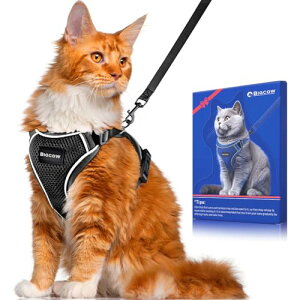 Bigcow 猫 猫用 ハーネスリード セット 猫牽引ロープ リード 猫ハーネス 猫用ハーネス 胴輪 猫具 ねこ ネコ 子猫 散歩 お出かけ 抜けない ベスト ソフト胸あて 軽量 頭を通さず装着可能 サイズ