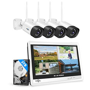 【双方向の音声・3TB HDD内蔵 】防犯カメラ ワイヤレスHiseeu 12インチLCD液晶モニタ一体型NVR 1920P 500万画素ワイヤレスカメラ4台セット 10チャンネルまで増設可 遠隔監視 防水等級ip66 AI動体検知