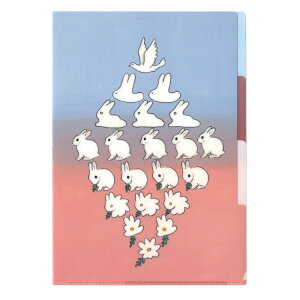 森山標子 A4クリアホルダー 3ポケット【鳥と花とうさぎ】