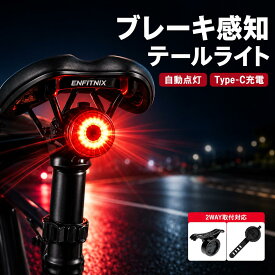 自転車 テールライト 自動点灯 スマートブレーキ警告 ブレーキ感知 リアライト USB Type-C充電式 高輝度 5モード IPX4 防水 300mAh メモリー機能 軽量 LED ライト 夜間走行 通勤通学 シートポスト/サドル下対応