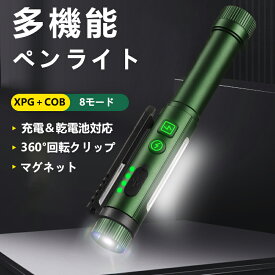 【最新型・900ルーメン高輝度】LEDペンライト 懐中電灯 充電式/乾電池対応 XPG+COB搭載 ハンドライト 強力マグネット付 クリップ付き 4段階調光 IP55防水 軽量 コンパクト 防災 停電対策 登山 夜釣り 作業用