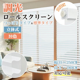 【18%OFFクーポン+P4倍】【高評価★4.7】【レビュー特典】つっぱり 調光ロールスクリーン 立体式 ロールカーテン 28色 穴あけ不要 サイズオーダー 幅30～250cm高さ280cm 遮光 遮熱 UVカット 断熱 無地 レース レール取り付け 目隠し 小窓 通気 高級感 木目調 寝室 リビング