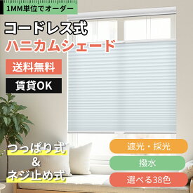 ＼新作登場！26％OFFクーポン＆P7倍／KeeGo ハニカムシェード コードレス つっぱり ネジ止め式 ハニカムスクリーン 突っ張り 上下開閉 遮光 断熱 採光 撥水 1mm単位オーダー カーテンレールに取付け 賃貸OK 洋室 和室 小窓 西日対策 寒さ対策 保温 幅35-200cm 高さ200cm