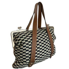 「中古」MARNI マルニ ハンドバッグ トートバッグ ブロックチェックがま口ブラック ホワイト ブラウン かばん レディース