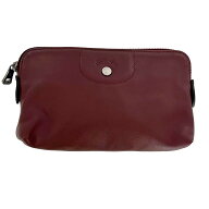 「中古」LONGCHAMP ロンシャン セカンドバッグ ポーチ キャンバス レザー ブラウン 無地 シンプル ブラン…