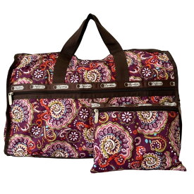 「中古」LeSportsac レスポートサック 鞄 ボストンバッグ 茶 赤系 マルチカラー バッグ ナイロン 花柄 軽量 ポーチ付き 旅行 大容量 レディース