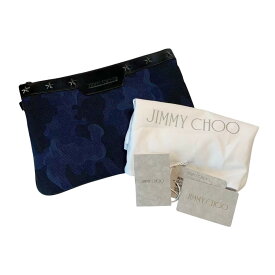 「中古」JIMMY CHOO ジミーチュウ バッグ クラッチバッグ セカンドバッグ ハイブランド ブルー ブラック カモフラ 迷彩 キャンパス レザー スタッズ ファスナー メンズ