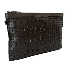 「中古」JIMMY CHOO ジミーチュウ 鞄 クラッチバック ブランドバッグ 黒 ブラック DEREK デレック スタースタッズ レザー ユニセックス