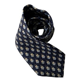 ［中古］FENDI フェンディ ネクタイ ブランド ブルー 青 ホワイト 白 シルク イタリア製 スクエア ダイヤ 総柄 小紋柄 グラデーション スーツ ファッション 小物 紳士 メンズ