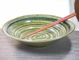 和食器大鉢・彩華織部はん点ブルーライン8寸鉢 [美濃焼/日本製/陶磁器/和風/緑/グリーン/盛鉢/居酒屋/旅館/料亭/業務用/大口注文/即出荷可]