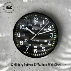 【あす楽】時計 壁掛け 掛け時計 おしゃれ 北欧 ミリタリーウォッチカンパニー ブラック シンプル ナチュラル リビング 寝室 オフィス ワークショップ ガレージ MWC US Military Pattern 12/24 Hour Wall Clock black