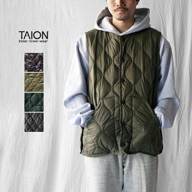 【30%OFFセール】TAION タイオン ダウン ベスト MILITARY CREW NECK DOWN VEST -SOFT SHELL ミリタリー クルーネック ダウンベスト ソフトシェル TAION-004ALSBML-1 インナーダウン メンズ おしゃれ ブランド ナイロン ダークオリーブ ブラック 軽量