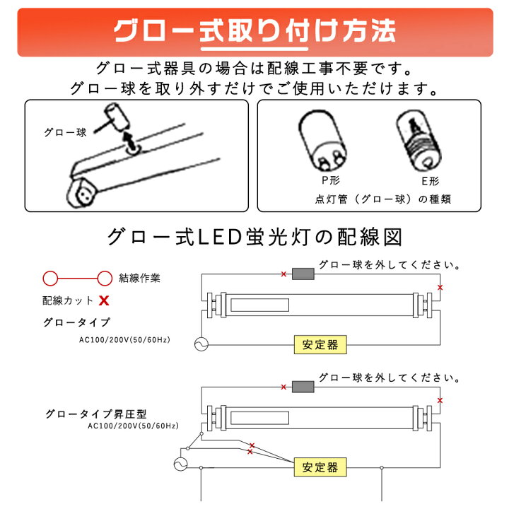 楽天市場】グロー式工事不要 LEDライト LED電球蛍光灯 直管型LED蛍光灯 