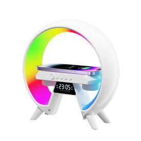 【2024最新モデル】 4in1 ワイヤレス充電器 ブルートゥース スピーカー スマート 目覚まし時計 ナイトライト 雰囲気ランプ インテリジェントLEDテーブルランプ 音楽同期 装飾用のアプリ制御 Bluetooth スピーカー ホワイト