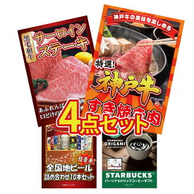 景品 パネル 目録 4点セット 神戸牛 すき焼き 国産牛 サーロインステーキ 全国 地ビール 詰め合わせ スターバックス ギフト ビンゴ 結婚式 二次会 披露宴 会社イベント ゴルフコンペ 忘年会 抽選会