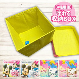 【4種展開】座れる収納BOX 正方形 スヌーピー ディズニー T4546267121561　キャラクター スヌーピー ウッドストック ミッキー ミニー おもちゃ箱 衣類 収納 インテリア 可愛い 中国製