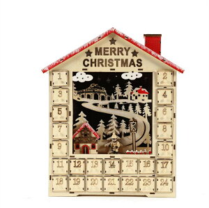 アドヴェントカレンダー 木製 引き出し24個とLEDライト付き 再使用可能 クリスマス 玄関 北欧 おしゃれ ナチュラル ギフト 玄関 店舗 装飾 ディスプレイ LED 雑貨 置物