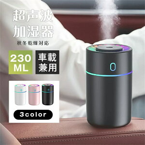 加湿器 卓上 七色LED 230ml 2種類加湿モード 空焚き防止 水漏れ防止 静音 保湿 車載 USB給電式 ミニ 乾燥 花粉症対策 車用 寝室 家庭 子供部屋 お手入れ簡単 オフィス