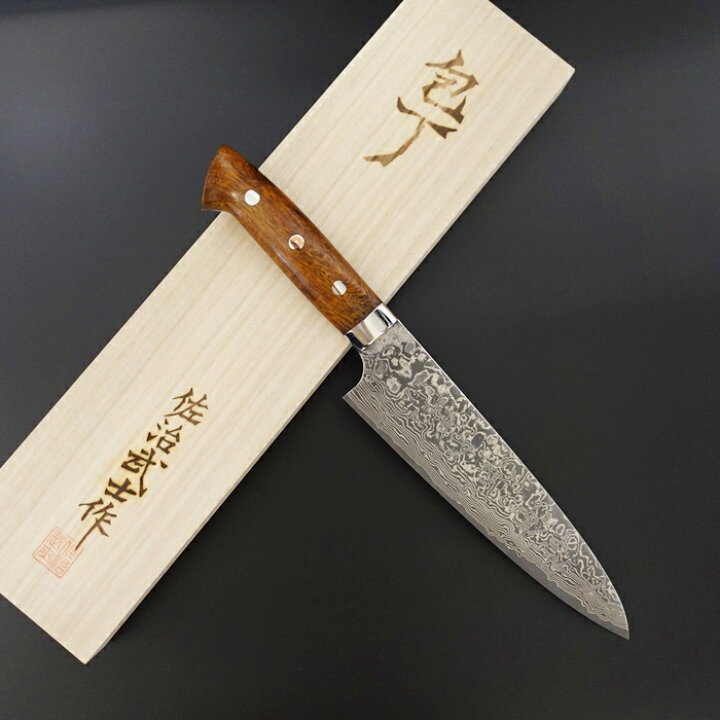 楽天市場】佐治作 包丁 牛刀 R2 ダマスカス 黒仕上 アイアンウッド柄 