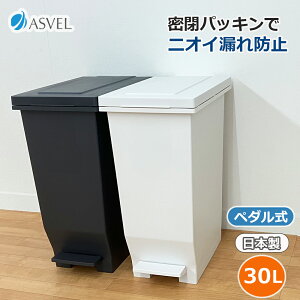 【10月1日~31日まで エントリーでポイント最大10倍】アスベル エバン密閉ペダルペール30L ホワイト/ブラック ゴミ箱 ごみ箱 ダストボックス ペダル式 日本製 シンプル スタイリッシュ