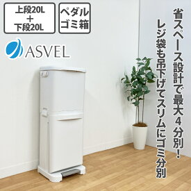 【ポイント5倍！18日〜】アスベル 分別ペダル2段40L ホワイト ゴミ箱 ダストボックス ペダル式 シンプル